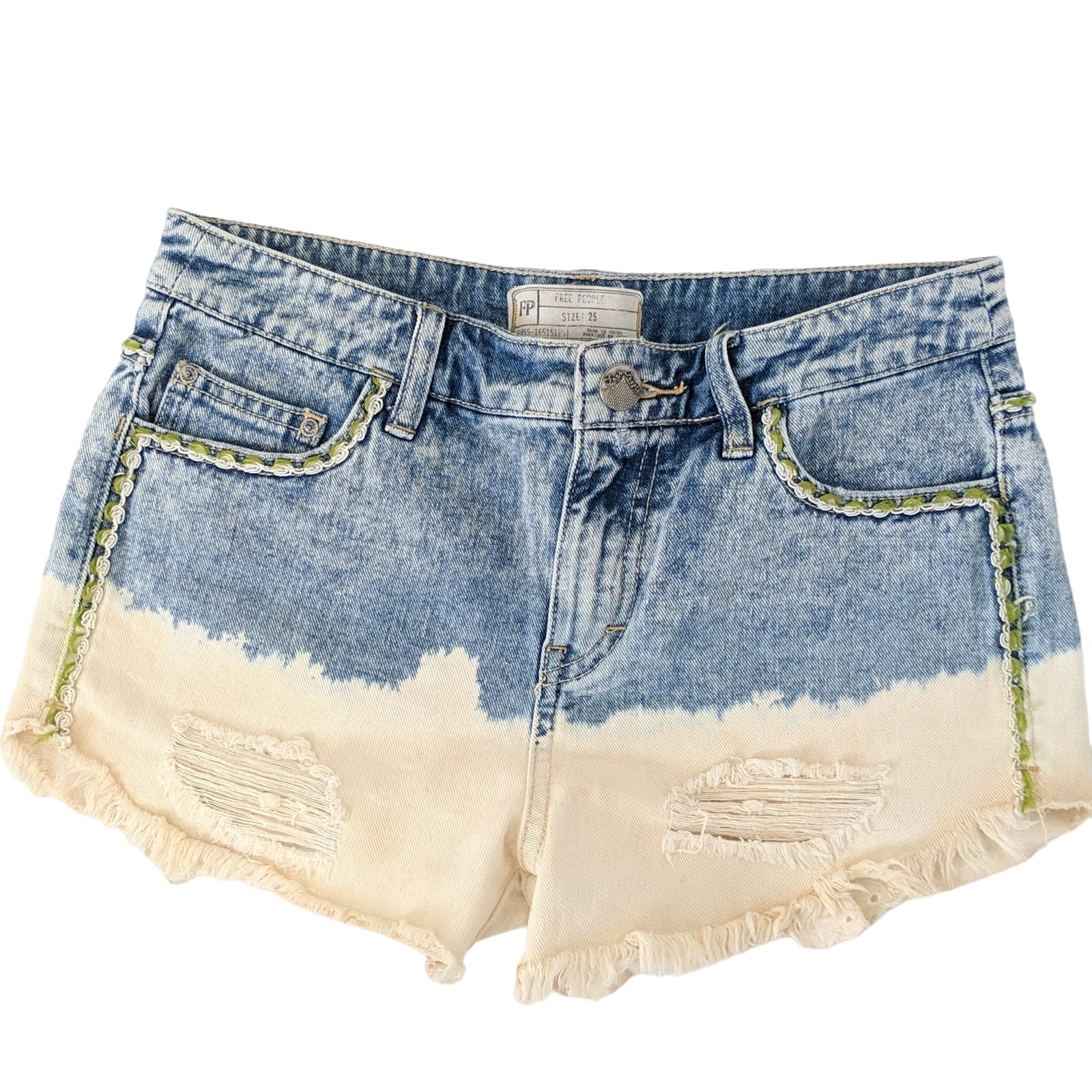 Free People Bleach Acid Lace Distress Jean Shorts